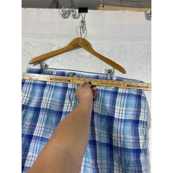 Reversible Shorts 42 Blue Plaid 100% Linen Pockets Bermuda - Picture 5 of 13